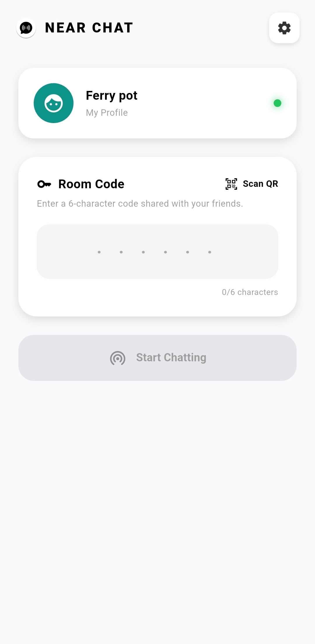 Near Chat Main Screen